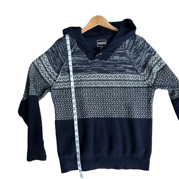 Anapo Womens Navy Blue Wool Blend‎ Knit Hoodie Long Sleeve Sweater Size M - Picture 10 of 11